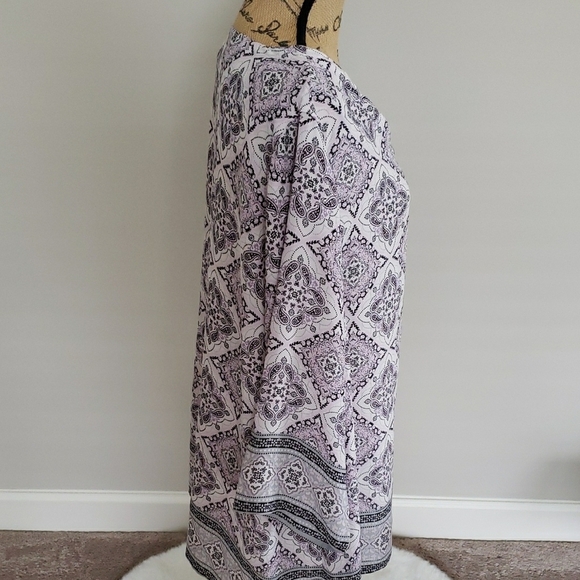 Cynthia Rowley Purple Graphic Tunic 3/4 Sleeves - Picture 4 of 5